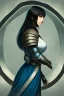 Placeholder: Motoko Kusanagi from "Ghost In The Shell (1995)", clad in medieval stell plate armour, alone, blue eyes, perfect, beautiful, black hair, realistic proportions, androgynous