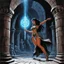 Placeholder: [art by Ray Harryhausen] Kalypso, daughter of Khali the terrible goddess, is a dark nymph. She is demonstrating her powers in a chamber of a dungeon