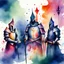 Placeholder: Council of Card Knights in watercolor painting abstract art style