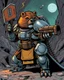 Placeholder: Comic of an armored beaver warrior from science fiction, ultra quality