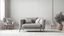 Placeholder: Scandinavian living room with gray armchair on empty white wall background. 3d rendering