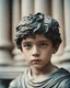 Placeholder: analog film, close up portrait, cinematic, a boy pretending to be a classical statue