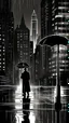 Placeholder: An atmospheric, noir-style illustration of a rainy cityscape at night, featuring glowing streetlights reflecting off the wet pavement, towering Art Deco skyscrapers, and a mysterious figure holding an umbrella, evoking a sense of intrigue and timelessness.thin line draw