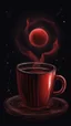 Placeholder: realistic cosmic red coffee looking illustration t shirt art, front view, vibrant color, black background