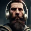 Placeholder: DJ cyborg short bearded Christian Boshell with headphones. dystopian cyberpunk style similar to sin city, cinematic Fire theme art, Dark moody atmosphere, similar to a Michelangelo art direction, close-up face