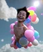 Placeholder: Ultra realistic speed clouds sky scene, wide angle view, sweet childs falling down, inflatable color clothing, free jumping flying, many trinkets, hair monster, many jelly beans, balls, color smoke, smile, happy, circus style, extreme, wind, clouds sea, 20,000 feet altitude, stratosphere, soft color, highly detailed, unreal engine 5, ray tracing, RTX, lumen lighting, ultra detail, volumetric lighting, 3d, finely drawn, high definition, high resolution.