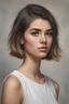 Placeholder: a realistic 19 year old spanish girl portrait,Skunk stripe, two-tone dye job, Gemini hair,short hair