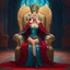 Placeholder: [Disenchantment] queen Dagmar on her throne in agent provocative, ready with her gold crown, red cape, blue corset, cyan dress, leather boots