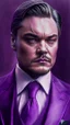 Placeholder: leonardo dicaprio portrait ultra realistic in suit, purple colors