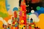 Placeholder: An orange colored tower in an electrical city painted by Wassily Kandinsky