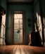 Placeholder: Wes Anderson photographer, night, room, monster peeking behind the ajar door, Ultra realistic, punk style, wide angle view, soft color, highly detailed, unreal engine 5, ray tracing, RTX, lumen lighting, ultra detail, volumetric lighting, 3d, finely drawn, high definition.