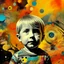 Placeholder: A child in Photomontage, layered colorful art,