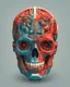 Placeholder: A flat vector icon of a mechanical human skull, layered, 3d, 64k, vray, complimentary colors, red blue green, one color family per layer