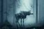 Placeholder: moose with exoskeleton in lush misty forest