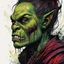 Placeholder: highly detailed color woodcut concept illustration of a world weary, female Orc character , maximalist, sharp focus, highest resolution, in the styles of Alex Pardee, Denis Forkas , Bill Sienkiewicz, and Masahiro Ito, boldly inked, 8k, coarse, gritty textures