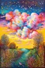 Placeholder: Cotton Candy Sky; Surrealistic painting inspired by Klimt and Hundertwasser; Golden Hour; Exquisitely Detailed