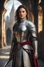 Placeholder: female noble templar knight, fantasy setting, medieval, year 1800, 8k, high detail, intricate, cinematic background, facing viewer