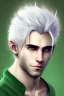 Placeholder: A young adult man with messy white hair and white cat ears, green eyes