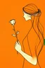 Placeholder: (single line minimalist drawing:1.3) in (black ink:1.2) on (vibrant orange canvas:1.3), depicting a (graceful woman:1.2) holding a (delicate rose:1.1). The composition highlights the (fluidity of lines:1.3) and the (contrast of colors:1.2), capturing the essence of beauty in a (monochromatic color scheme:1.3) that emphasizes simplicity, elegance, and emotional depth.