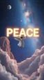 Placeholder: Prompt: "A serene, cosmic landscape with a floating Angel contemplating a large, glowing word “ PEACE “in the sky, The cosmic backdrop hints at the vastness of the mind and the universe."