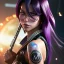 Placeholder: revy black lagoon, purple hair, black tank top, jean shorts, tribal sleeve left arm, portrait shinkai makoto, studio ghibli, studio key, madhouse anime studio, artgerm, lau rossdraws james jean marc simonetti pixiv