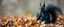 Placeholder: portrait of a shiny black dragon squirrel in autumn, breathing smoke