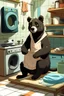 Placeholder: [SAFE]: motherly, anthro female black bear, full body, smiling, happy, wearing cotton sports bra, wearing cotton underpants, in a laundry room, folding laundry, digital art, Disney.