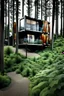 Placeholder: Modern house made from shipping containers, on a hill in the woods, photorealistic