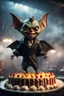 Placeholder: portrait of happy gremlin bat vampire standing in a mega cake on a speeding locomotive in a wind tunnel birthday party in a storm cloud, in the style of a fallout 4,bokeh like f/0.8, tilt-shift lens 8k, high detail, smooth render, down-light, unreal engine, prize winning