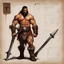 Placeholder: ConceptSheet: barbarian and his axe with AD&D statistics [by Guy Borremans]