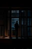 Placeholder: A person standing in a window at night, synchromism, ominous vibe, cinematic.