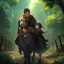 Placeholder: Boy carrying wounded girl, forest path background