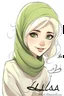 Placeholder: Simple drawing , Girl,،beautiful, blonde , ، wears a hijab ، Write a signature Bella , cartoon style ، Bella