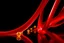 Placeholder: A striking abstract composition featuring flowing, high-shine red ribbons set against a deep black void. Diagonal architectural curves meet soft, out-of-focus golden light orbs. Bright reflective surfaces create a high-contrast look with a luxurious, high-tech feel. Cinematic color grading, sharp focus on textures.