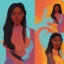 Placeholder: Portrait of beautiful black woman, illustration, bright colors, long hair