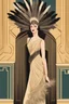 Placeholder: a woman with feathers in an Art Deco foyer