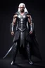 Placeholder: Male elf, muscular warrior, dark grey skin, long white hair. Sci-fi Fantasy. Photorealistic