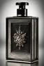 Placeholder: Black perfume bottle design embossed with white gold