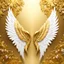 Placeholder: two beautiful angel wings, gold and white, extra clear, golden background,