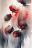 Placeholder: Abstract wet watercolour, grey red poppies