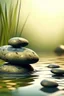 Placeholder: delicate background with spa stones and a bamboo stem, on a blurred background on the stones, abstract silhouette meditation, photorealistic photo