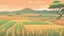 Placeholder: Rice field，Trees，Warm color palette，Animation，A lovely grasshopper，Top of the hill