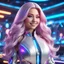 Placeholder: (masterpiece, best quality, 8k, RAW photo, beautiful and aesthetic:1.2), complex detail, Indirect light, photorealistic, (((full body))), Cosmic Baby corp boss style smiling, Long clear curvy hair, colorfull Sci-Fi environment