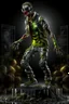 Placeholder: In a sleek, industrial studio setting, a photorealistic 12k ultra-high-definition rendering of a zombie model is captured in a mysterious pose. The zombie, adorned in a shirt made from elephant skin, pants are short ripped skinny pants, shoes are Crocs from elephant skin, thick soles with rollerblades,exudes a sinister aura under the studio's dark and mysterious lighting, creating an unsettling juxtaposition of the undead and the avant-garde."