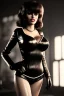 Placeholder: Sophia Loren dressed in shiny black leather, frank miller sin city, busty, cleavage, volumetric lighting, particales,highly detailed,cinematic, deep colours,8