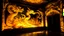 Placeholder: A yellow palace with glowing light dragons designed in Javanese shadow puppets painted by Vincent van Gogh