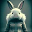 Placeholder: bunny, high ornamented light armor, fluffy fur, foggy, wet, stormy, 70mm, cinematic, highly detailed