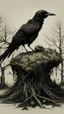 Placeholder: black vein, human veins, mixing together a lot of them, like a forest, big and small veins a lot of them, a crow standing on cow skull