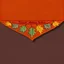 Placeholder: an autumn colored textured cloth embroidered ornamental leaves, pointed bottom, on darker textile background, embroidered text across top, Canadian western textile art design