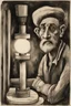 Placeholder: man with a turned-on spotlight for a head; ink wash; Hundertwasser; Cezanne; Gauguin.